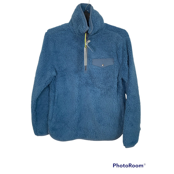 te verde Plush Cozy‎ Sherpa Fleece Half Zip Oversized Pullover blue Teddy NEW - Picture 1 of 5